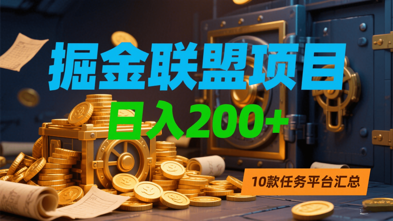 掘金联盟项目，日入200+，10款任务平台汇总-靠谱项目库