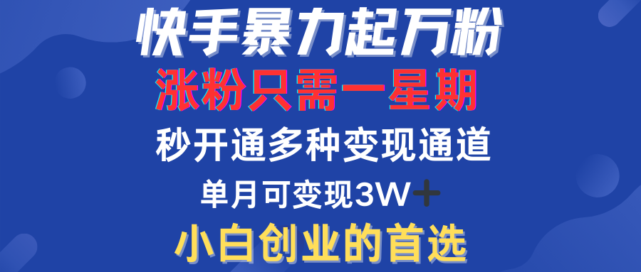 快手暴力起万粉，涨粉只需一星期！多种变现模式-靠谱项目库