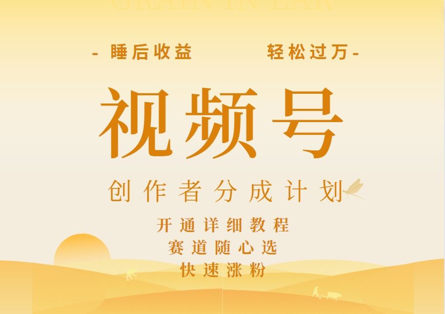 详解视频号创作者分成计划，暴力起号，可同步多平台，实现睡后收入2W+，看懂即可操作！-靠谱项目库