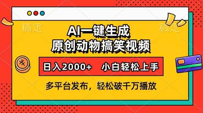 （13855期）AI一键生成动物搞笑视频，多平台发布，轻松破千万播放，日入2000+，小…-靠谱项目库