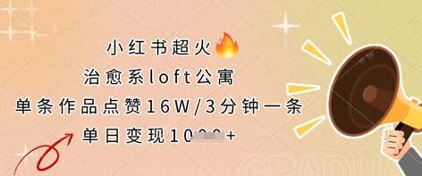 小红书超火的治愈系loft公寓，单条作品点赞16W，3分钟一条，单日变现数张-靠谱项目库