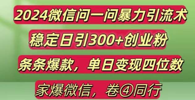 2024最新微信问一问暴力引流300+创业粉,条条爆款单日变现四位数【揭秘】-靠谱项目库