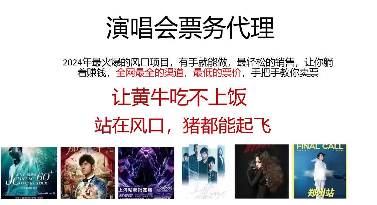 演唱会票务代理，2024年最火爆风口项目，全网最低的票价，小白一分钟上…-靠谱项目库
