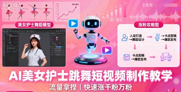 AI美女护士跳舞短视频制作教学，流量拿捏，快速涨千粉万粉【提示词+视频教程】-靠谱项目库