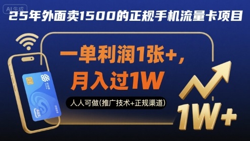 25年外面卖1500的正规手机流量卡项目，一单利润1张+，月入过1W，人人可做(推广技术+正规渠道)【揭秘】-靠谱项目库