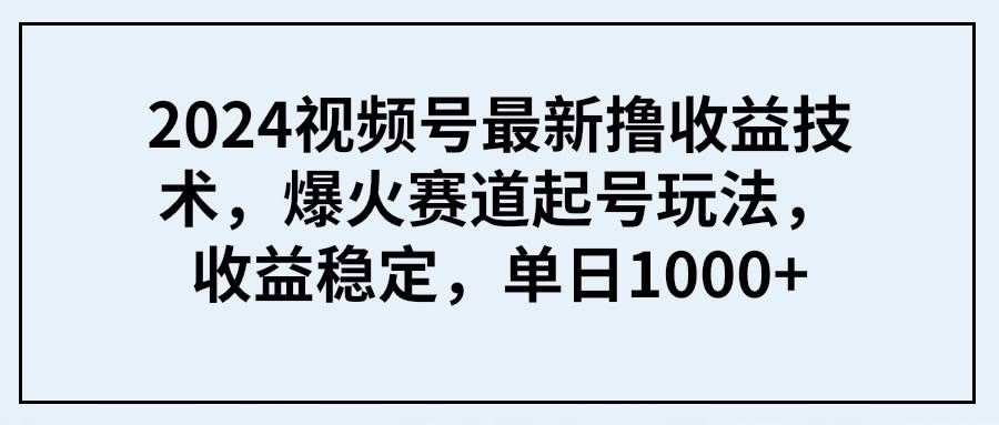 （9651期） 2024视频号最新撸收益技术，爆火赛道起号玩法，收益稳定，单日1000+-靠谱项目库