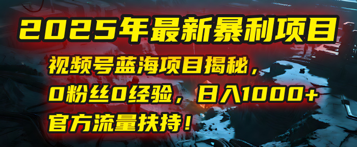 2025年最新暴利项目：视频号蓝海项目揭秘，0粉丝0经验，日入1000+，官方流量扶持！-靠谱项目库
