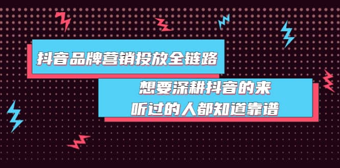 抖音品牌营销投放全链路：想要深耕抖音的来，听过的人都知道靠谱-靠谱项目库