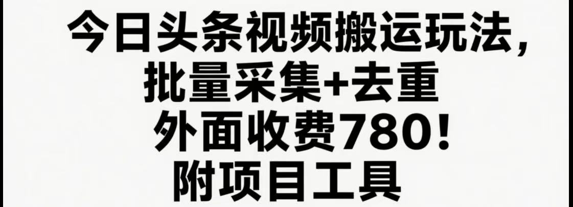 今日头条视频搬运玩法，软件一键去重，轻松日入500+附项目工具-靠谱项目库