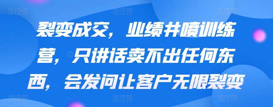 裂变成交，业绩井喷训练营，只讲话卖不出任何东西，会发问让客户无限裂变-靠谱项目库