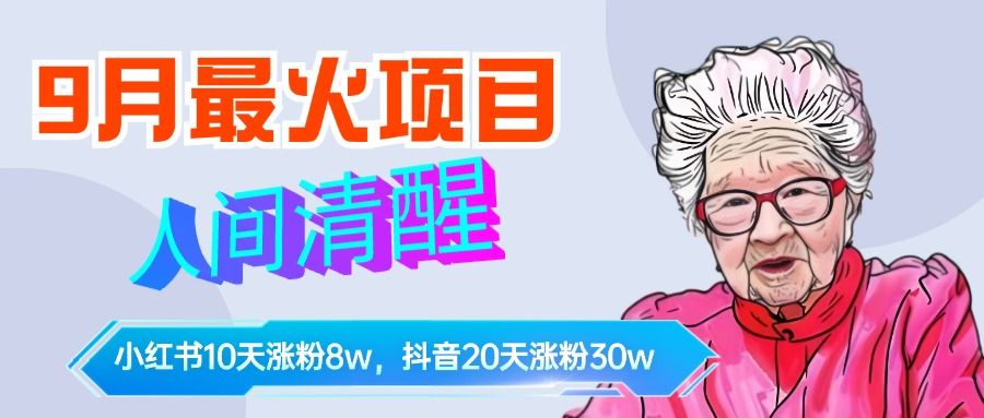 9月最火项目，人间清醒柒奶奶，10天小红薯涨粉8w+，单篇笔记报价1400.-靠谱项目库