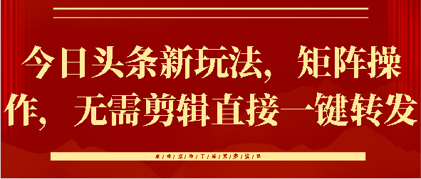 今日头条新玩法，矩阵操作，无需剪辑直接一键转发-靠谱项目库