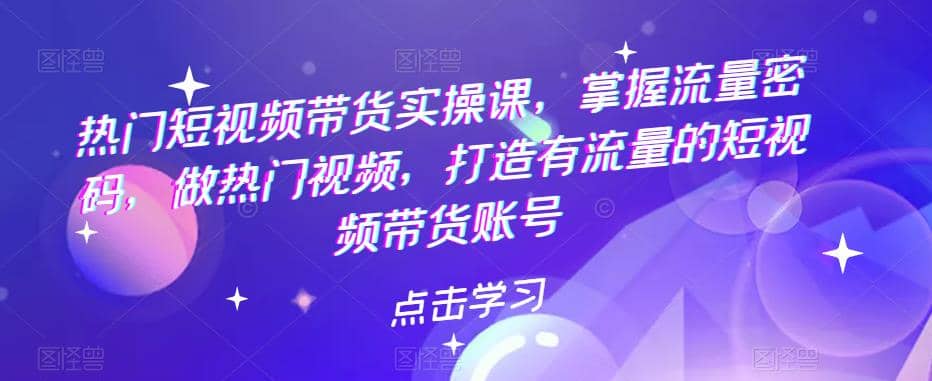 热门短视频带货实战 掌握流量密码 做热门视频 打造有流量的短视频带货账号-靠谱项目库