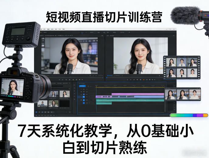 短视频直播切片训练营，7天系统化教学，从0基础小白到切片熟练-靠谱项目库