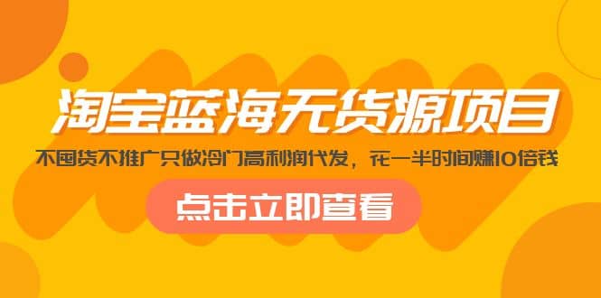 淘宝蓝海无货源项目，不囤货不推广只做冷门高利润代发-靠谱项目库