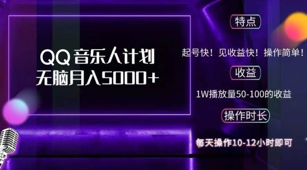 （12836期）2024 QQ音乐人计划，纯无脑操作，轻松月入5000+，可批量放大操作-靠谱项目库
