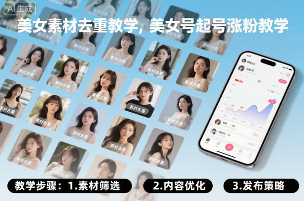 美女素材去重教学，美女号起号涨粉教学-靠谱项目库