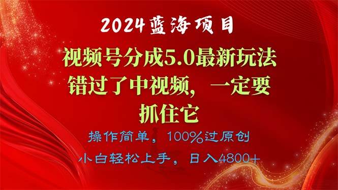 2024蓝海项目，视频号分成计划5.0最新玩法，错过了中视频，一定要抓住...-靠谱项目库