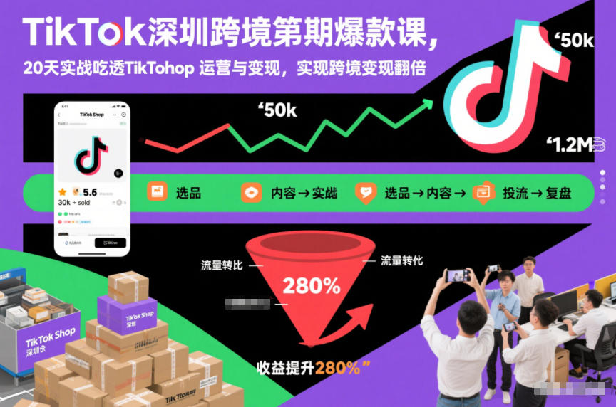 TikTok深圳跨境第2期爆款课，20天实战吃透TikTok Shop运营与变现，实现跨境变现翻倍-靠谱项目库