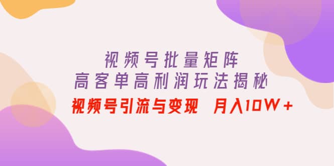 视频号批量矩阵的高客单高利润玩法揭秘-靠谱项目库