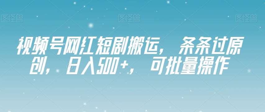 视频号网红短剧搬运，条条过原创，日入500+，可批量操作【揭秘】-靠谱项目库