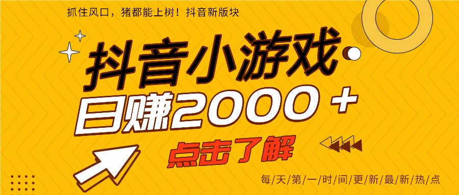 25年爆火的抖音小游戏项目，一部手机日入2000+-靠谱项目库