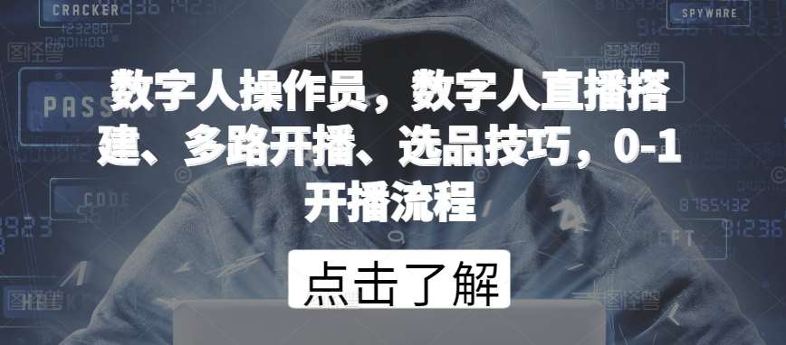 数字人操作员，数字人直播搭建、多路开播、选品技巧，0-1开播流程-靠谱项目库