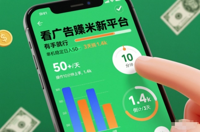 看广告賺米新平台，有手就行，单机稳定日入50+，操作10分钟上手，3天搞了1.4k【揭秘】-靠谱项目库