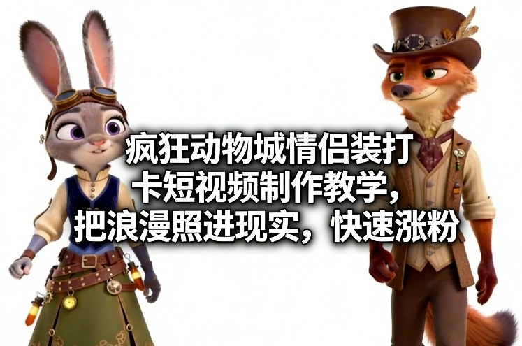 疯狂动物城情侣装打卡短视频制作教学，把浪漫照进现实，快速涨粉-靠谱项目库