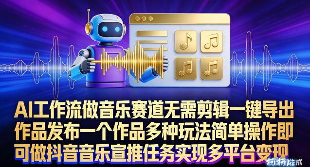 AI工作流做音乐赛道，无需剪辑，一键导出作品发布，一个作品多种玩法，简单操作即可做抖音音乐宣推任务-靠谱项目库
