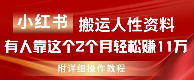 小红书搬运人性资料，有人靠这个2个月轻松赚11w，附教程【揭秘】-靠谱项目库
