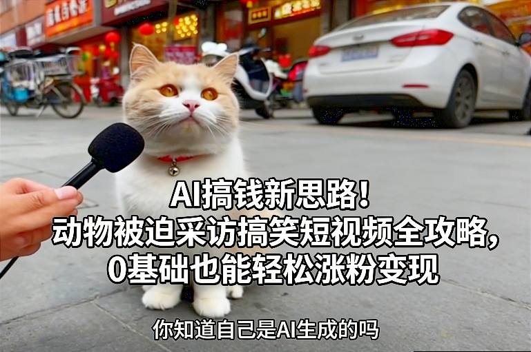 AI搞钱新思路！动物被迫采访搞笑短视频全攻略，0基础也能轻松涨粉变现-靠谱项目库