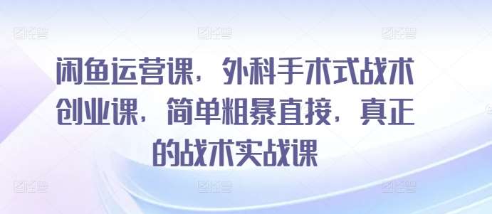 闲鱼运营课，外科手术式战术创业课，简单粗暴直接，真正的战术实战课-靠谱项目库