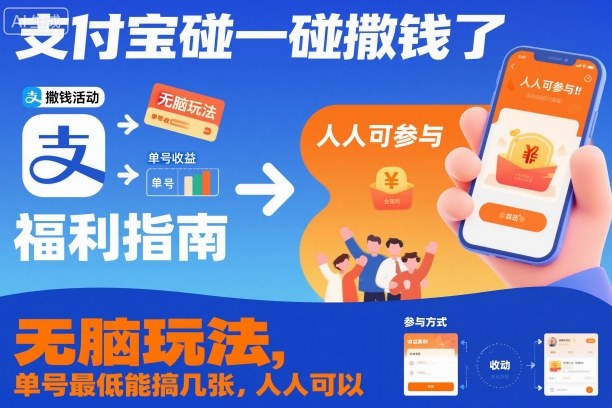 支付宝碰一碰撒钱了，无脑玩法，单号最低能搞几张，人人可以撸【揭秘】-靠谱项目库