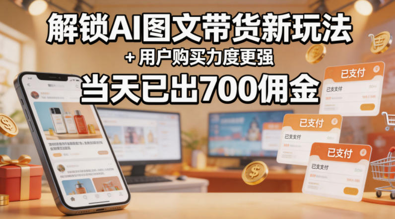 解锁ai图文带货新玩法+用户购买力度更强，当天已出700佣金，详细拆解-靠谱项目库