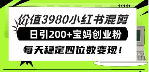 （7893期）价值3980小红书混剪日引200+宝妈创业粉，每天稳定四位数变现！-靠谱项目库