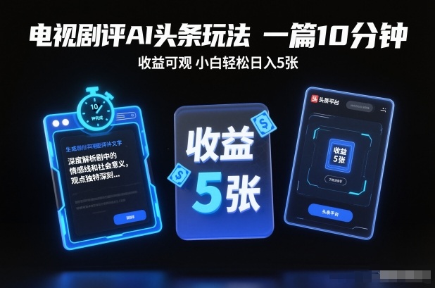 电视剧评AI头条玩法，一篇10分钟，收益可观，小白轻松日入5张+【独家】-靠谱项目库