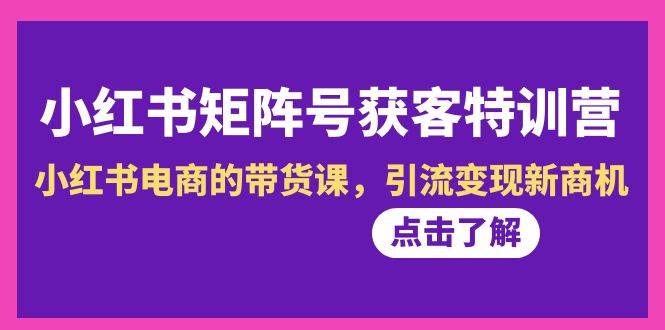 小红书-矩阵号获客特训营-第10期，小红书电商的带货课，引流变现新商机-靠谱项目库