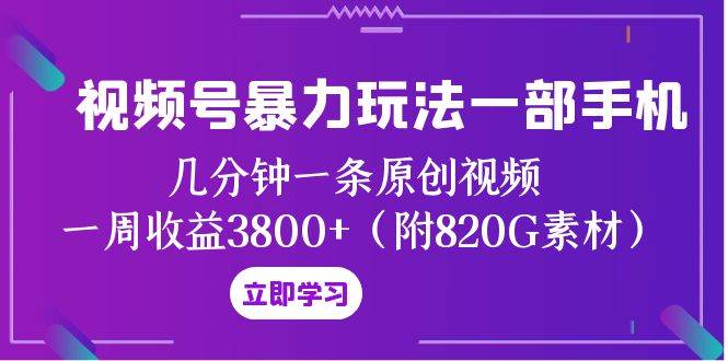 （8017期）视频号暴力玩法一部手机 几分钟一条原创视频 一周收益3800+（附820G素材）-靠谱项目库