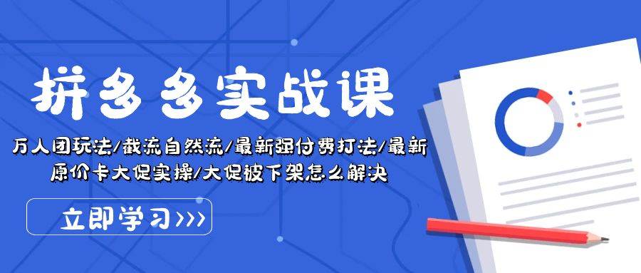 （10865期）拼多多·实战课：万人团玩法/截流自然流/最新强付费打法/最新原价卡大促..-靠谱项目库