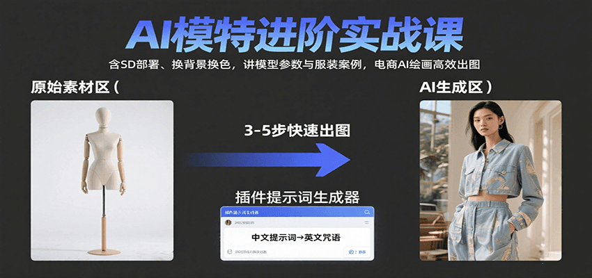 AI模特进阶实战课：含SD部署、换背景换色，讲模型参数与服装案例，电商AI绘画高效出图-靠谱项目库