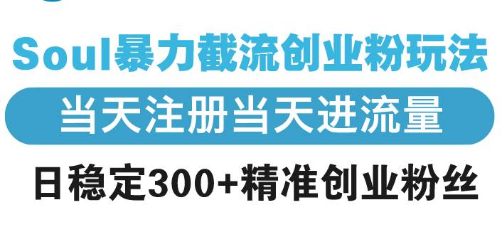 （13935期）Soul暴力截流创业粉玩法，当天注册当天进流量，日稳定300+精准创业粉丝-靠谱项目库