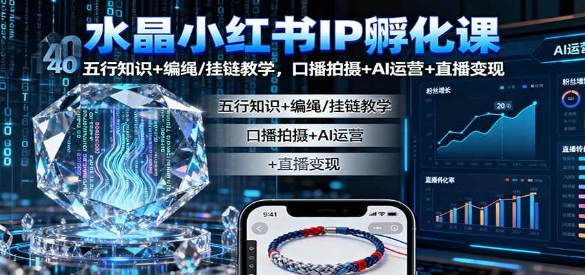 水晶小红书IP孵化课：五行知识+编绳/挂链教学，口播拍摄+AI运营+直播变现-靠谱项目库