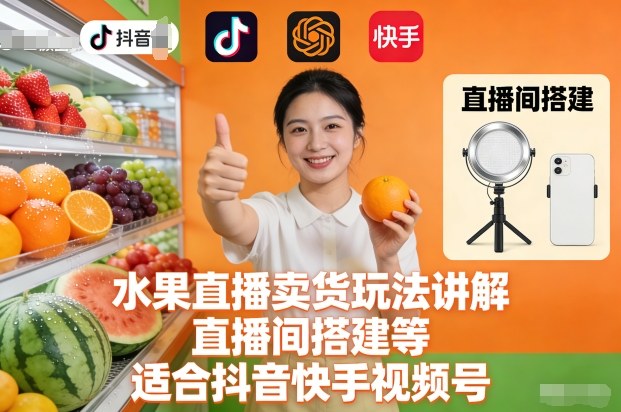 水果直播卖货玩法讲解、直播间搭建等，适合抖音快手视频号-靠谱项目库
