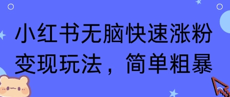 小红书无脑快速涨粉变现玩法，简单粗暴-靠谱项目库