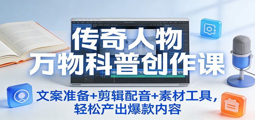 传奇人物万物科普创作课：文案准备+剪辑配音+素材工具，轻松产出爆款内容-靠谱项目库