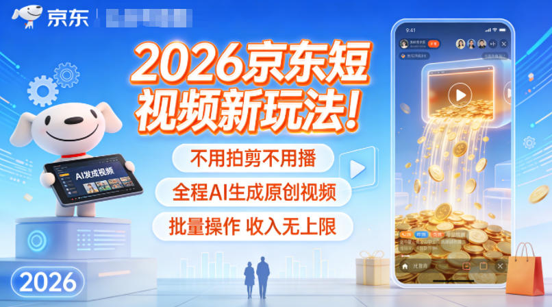 2026京东短视频新玩法！不用拍剪不用播，全程AI生成原创视频，批量操作收入无上限-靠谱项目库