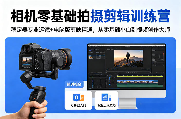 相机零基础拍摄剪辑训练营：稳定器专业运镜+电脑版剪映精通，从零基础小白到视频创作大师-靠谱项目库