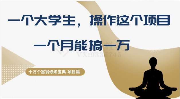 十万个富翁修炼宝典之4.一个大学生操作这个项目，一个月能搞一万-靠谱项目库