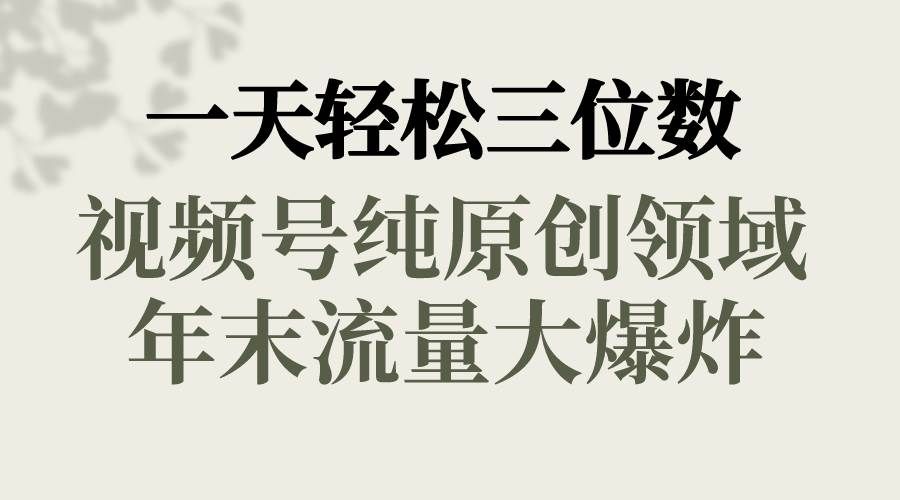 （8647期）一天轻松三位数，视频号纯原创领域，春节童子送祝福，年末流量大爆炸，-靠谱项目库